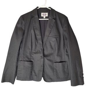 Etcetera Blazer Jacket Womens 12‎ Black Coated Cotton One Button Long Sleeves